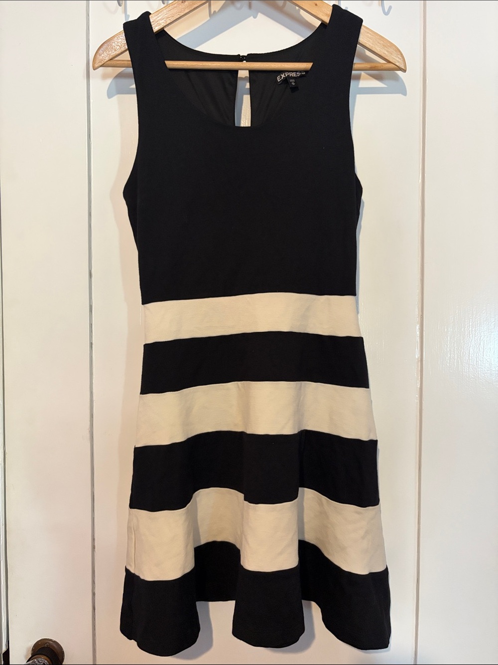Express Black and White Striped Fit & Flare Dress